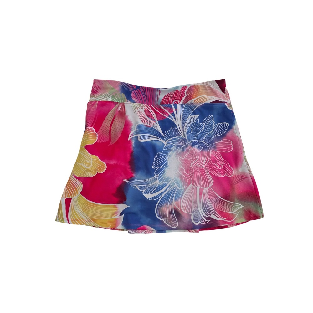 T by Talbots Womens Petite Large Floral Athletic Skort Pink Blue Yellow VN1184